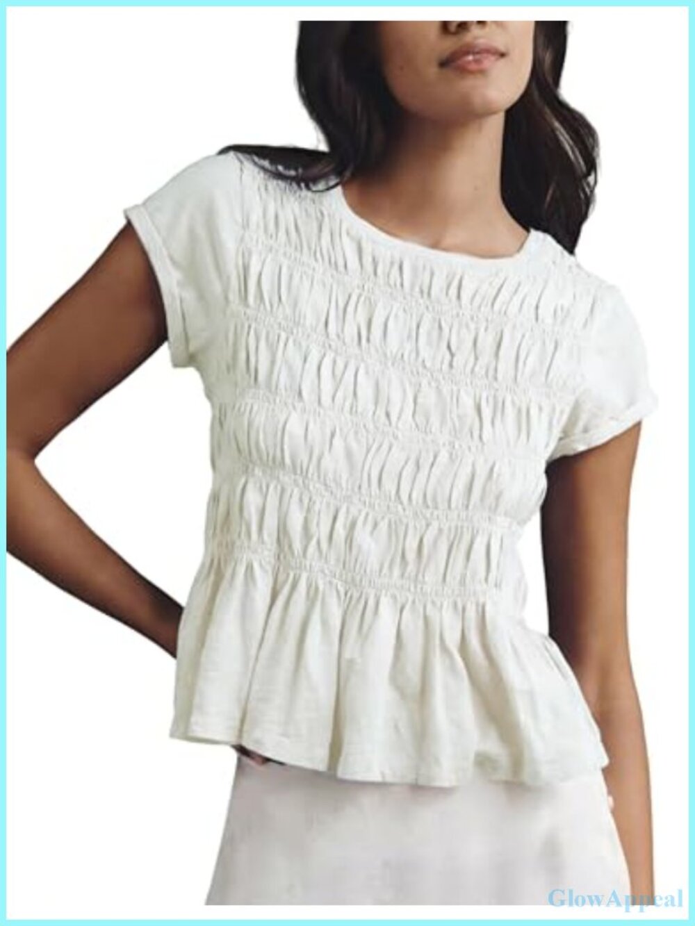 Women's Peplum Babydoll Top Smocked Flowy Cap Sleeve Blouse Cotton Blend